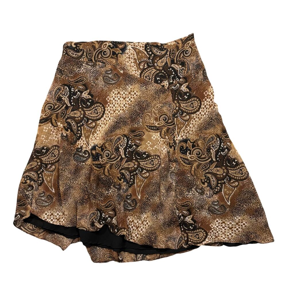 New York City Design Co. Vintage Y2K Brown Paisley Silk Asymmetrical Skirt WS 12